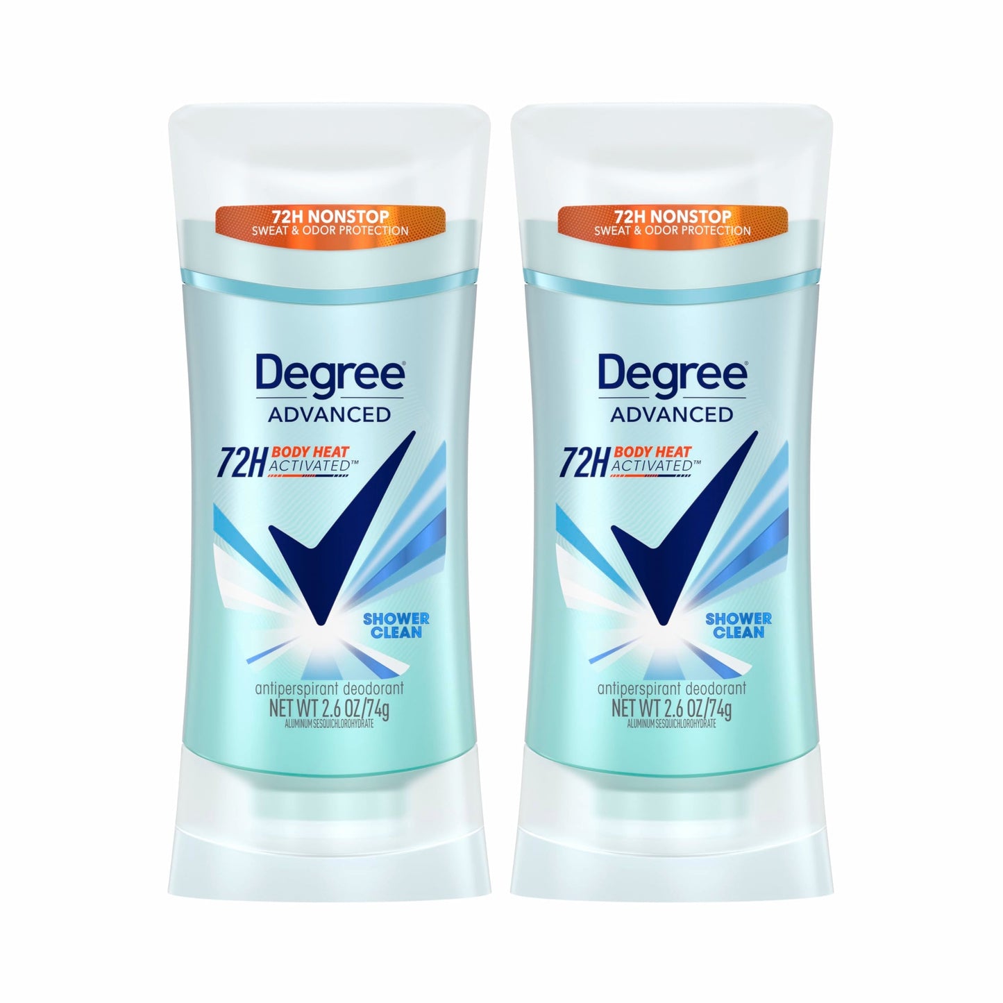 Degree Antiperspirant Deodorant Shower Clean Twin Pack 72-Hour Sweat & Odor Protection Antiperspirant for Women with Body Heat Activated Technology 2.6 oz