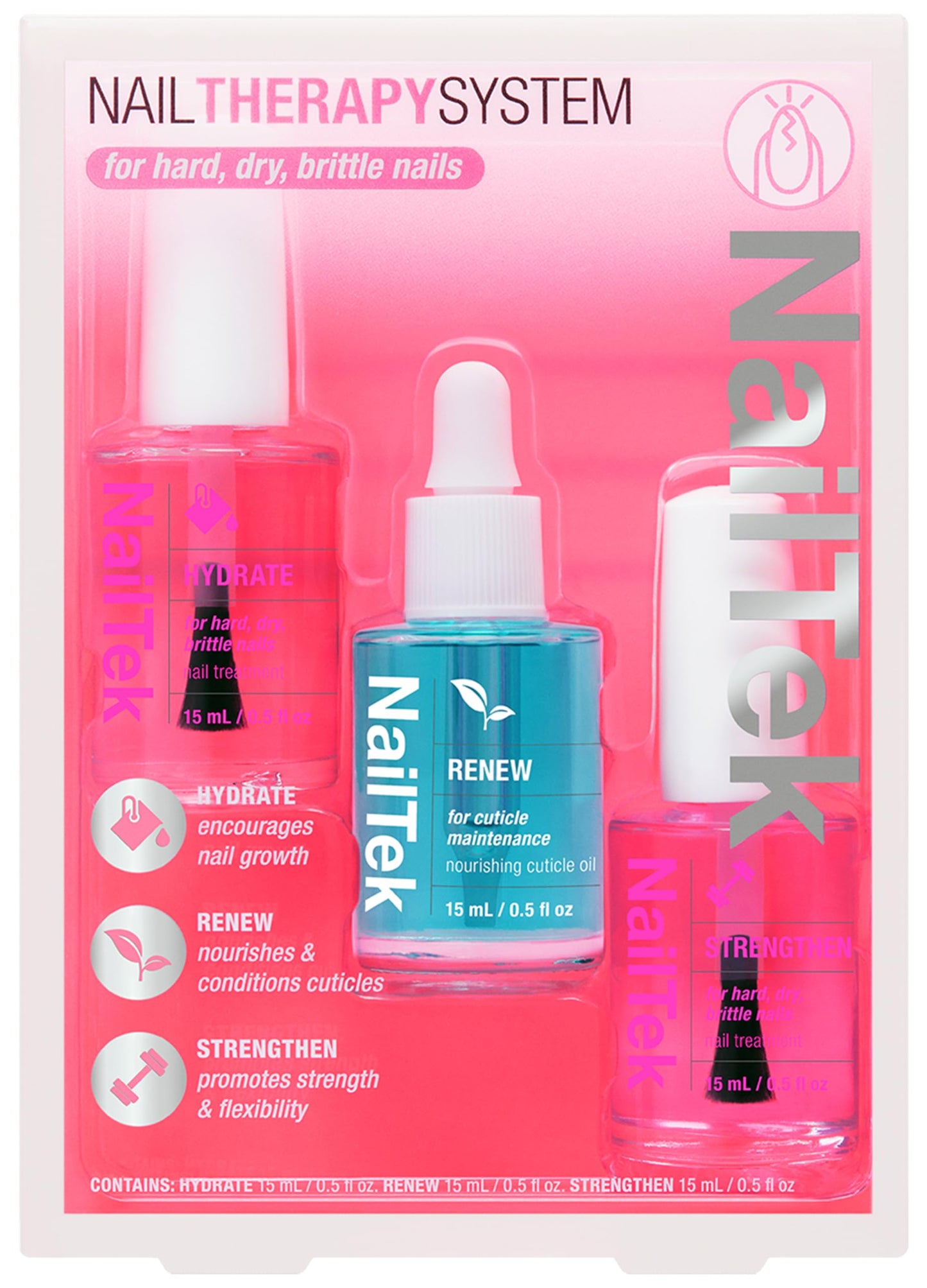 Nail Tek Therapy Kit Nail Growth and Strengthener - Nail Repair for Damaged Nails, Hydrates, Renews & Strengthens, Nail Growth Treatment – 3-Piece Set