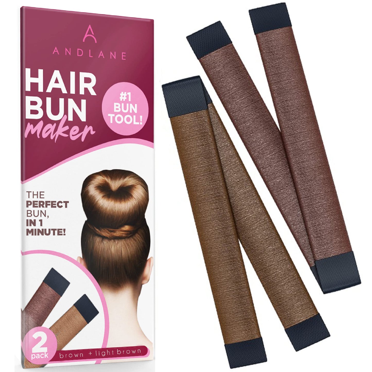 Women's Hair Bun Maker French Twist Hair Fold Wrap Snap by Andlane (1 Brown, 1 Light Brown)