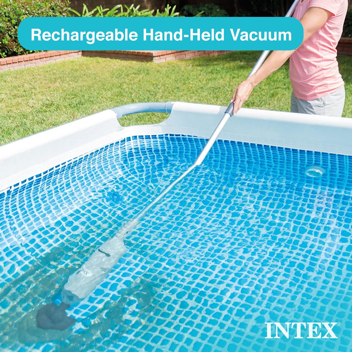 Intex Handheld Pool Vacuum Cleaner Rechargeable 94 Inch Telescoping Shaft and 2 Interchangeable Brush Heads for Above Ground Swimming Pool and Spa