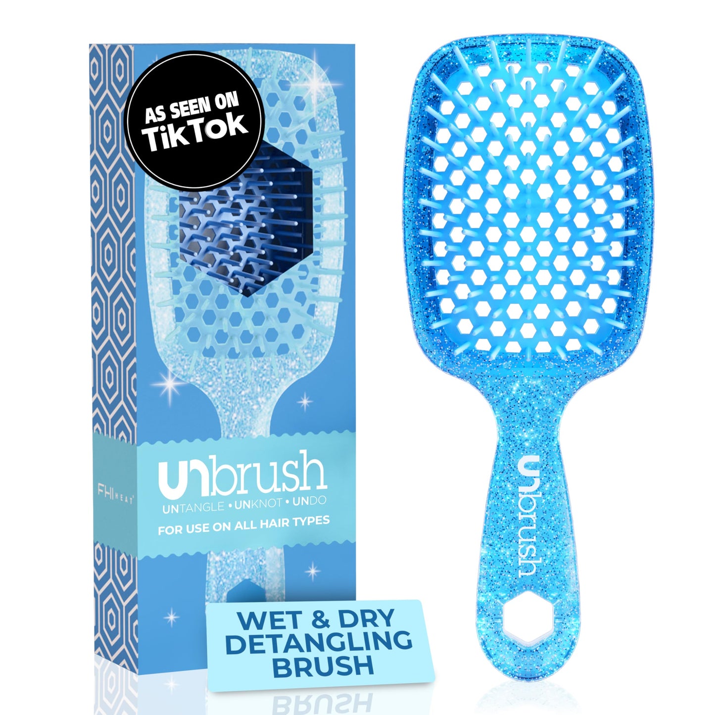 FHI Heat UNbrush Detangling Brush for Pain-Free Brushing on All Wet or Dry Hair Types — Durable DuoFlex Anti-Static Bristles, Lightweight Handle, Vented Hair Brush, Sapphire Blue