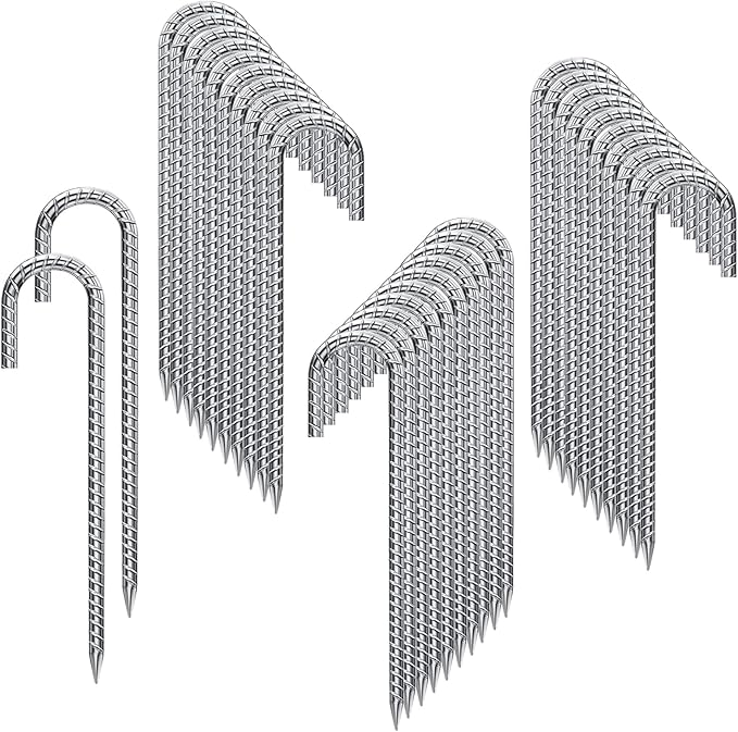 Rebar Stakes 12 Inch 32 Pack Tent Stakes Heavy Duty Metal J Hook, Fence Stakes for Trampoline, Fence, Camping Tent (32, 12")