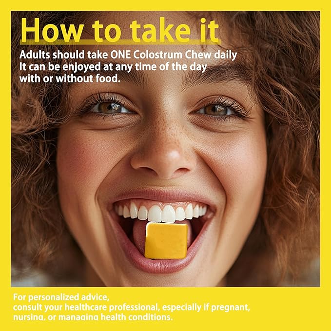 Bovine Colostrum Chews Supplement with probiotics for Gut Health, Bloating, Immune Support, Skin, Hair Growth and Beauty - Pineapple Flavor (60 Servings)