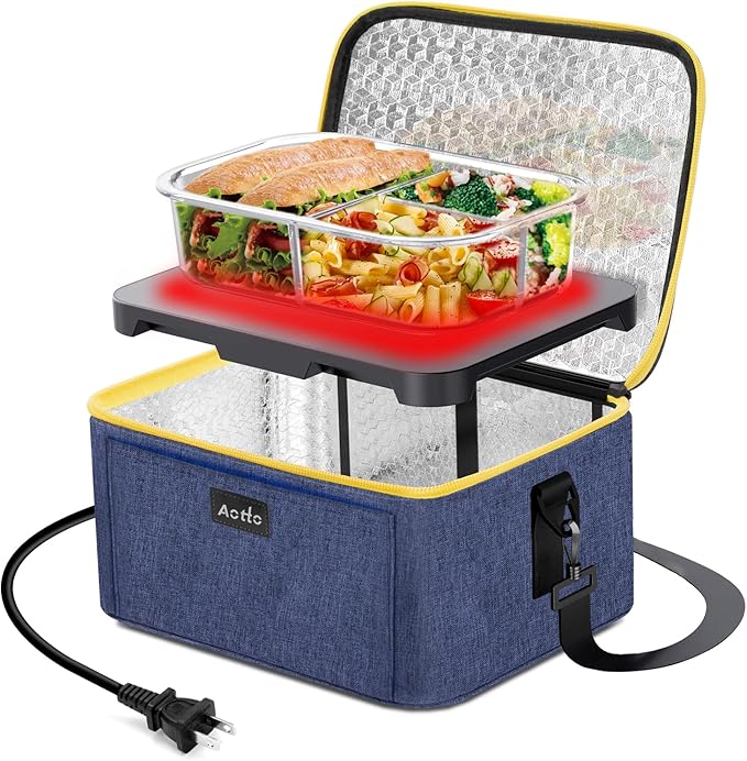 Aotto Portable Electric Lunch Box Food Heater - 110V Portable Oven and Food Warmer, Heated Lunch Box for Adults, Cook, Reheat, and Keep Meals Warm for Travel, Office, and Home - Navy Blue