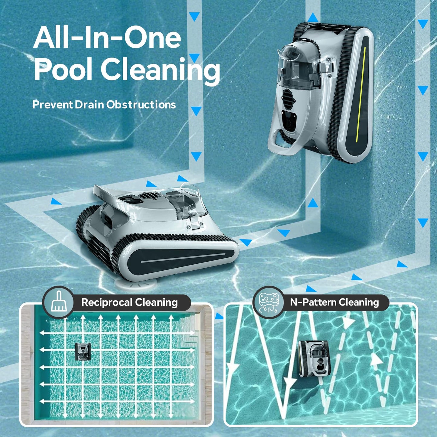 Cordless Robotic Pool Cleaner -Pool Vacuum 180W Brushless Motor, 45,000Pa Suction, Wall Climbing, Sonar Navigation, 3 Modes Automatic Pool Robot for Inground & Above-Ground Pools Up to 2150 Sq. Ft.
