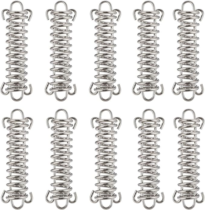 TOBWOLF 10PCS Tent Spring Buckle, Windproof Stainless Steel Rope Tensioner Awning Fixed Hook Buckle, Portable Camping Tent Fixed Buckle, Spring Buckle Set for Outdoor Camping, Dog Training, Swing