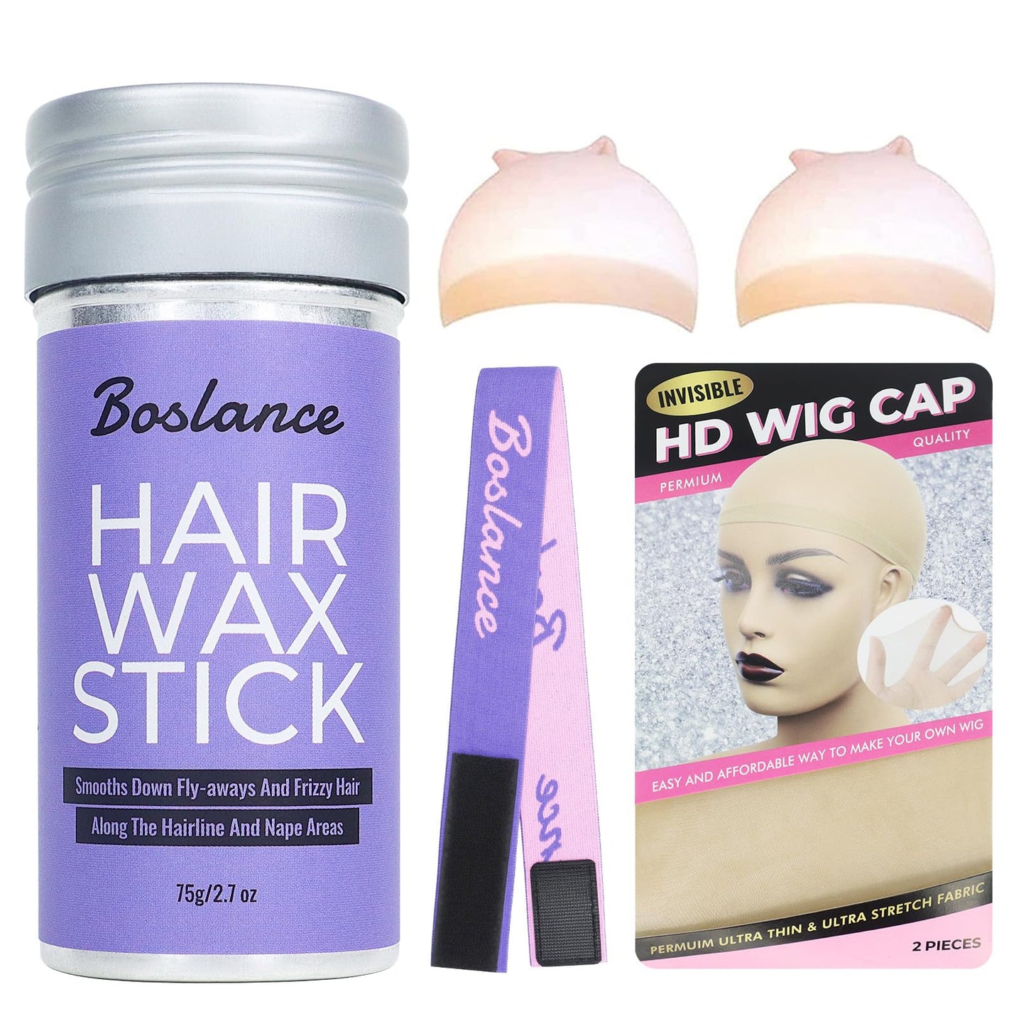 Boslance Hair Wax Stick With Lace Melting Elastic Band For Lace Frontal, Slick Non-Greasy Wig Wax 2.7 Oz (2 Hd Wig Caps)