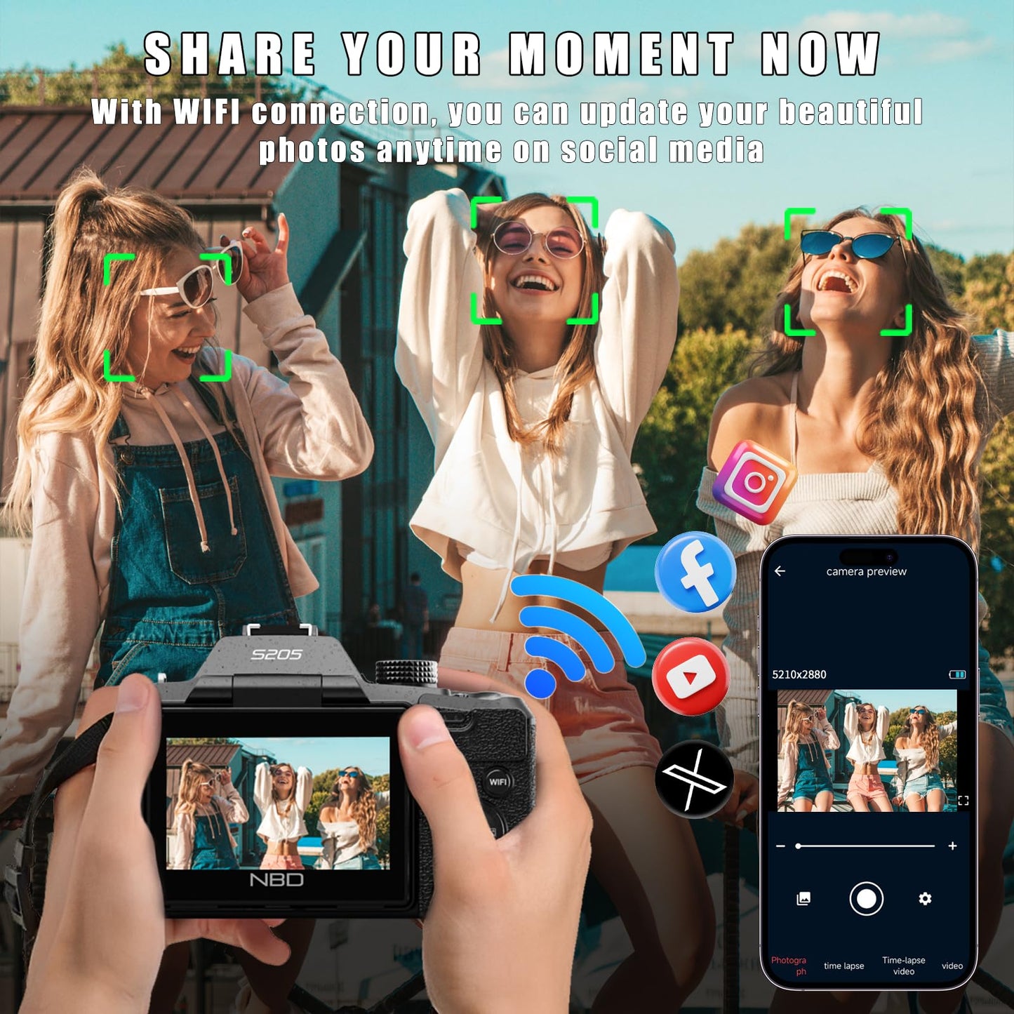 64MP 5K Professional Digital Cameras for Photography, 3” 180° Flip Screen WiFi, Autofocus Vlogging Camera for YouTube Live Streaming, 16X Digital Zoom Anti-Shake with SD Card & 2 Batteries (Black)