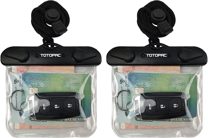 2Pack Waterproof Car Key FOB Case Floating Wallet Pouch for Remote Keys ID Credit Card Cash Money Submersible Dry Bag Holder (2, Transparent + Transparent)