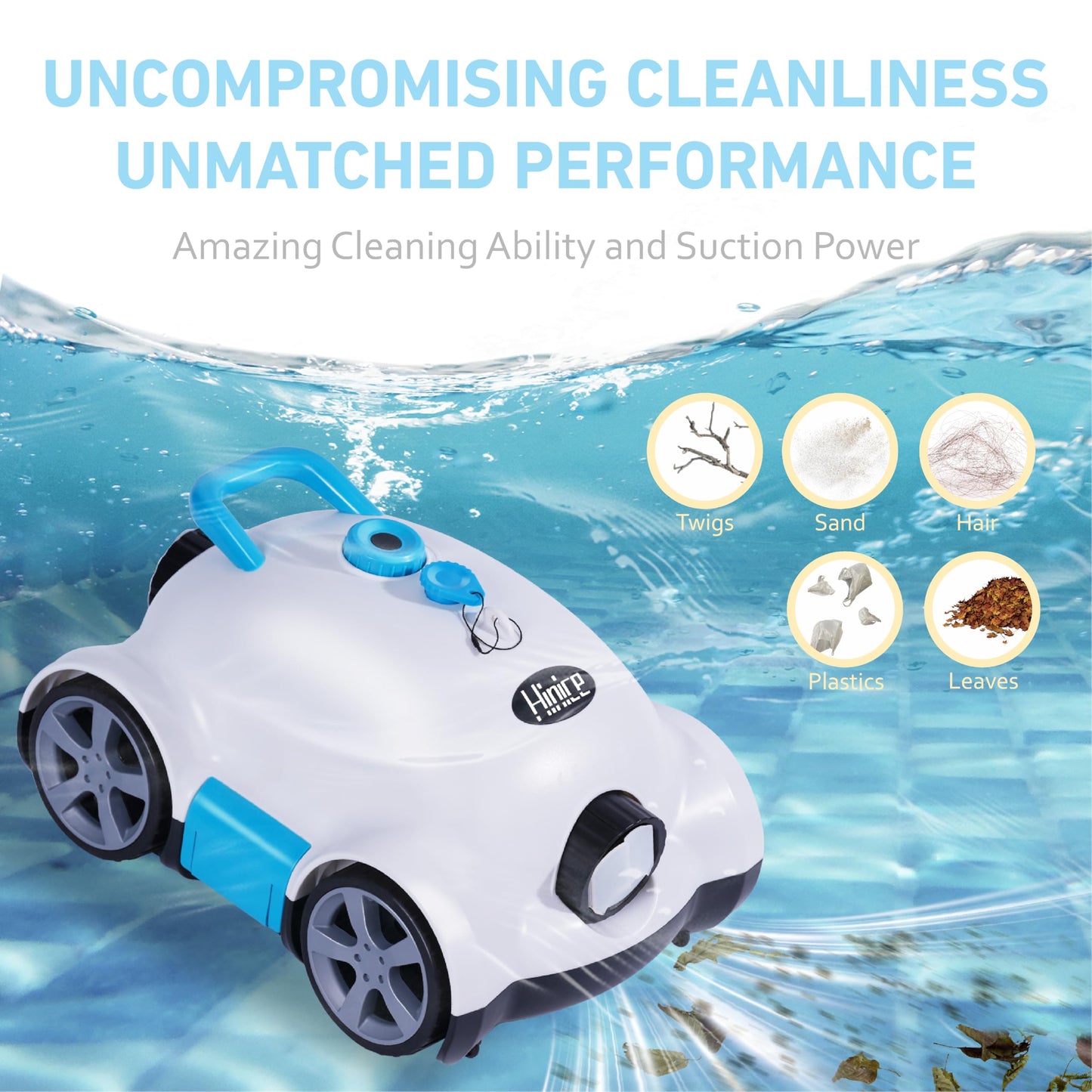 Hinice Cordless Robotic Pool Cleaner,Automatic Pool Vacuum Robot for In-Ground/Above Ground Pools,150 Min Runtime, IPX8 Waterproof, 2200 Sq Ft Coverage (White)