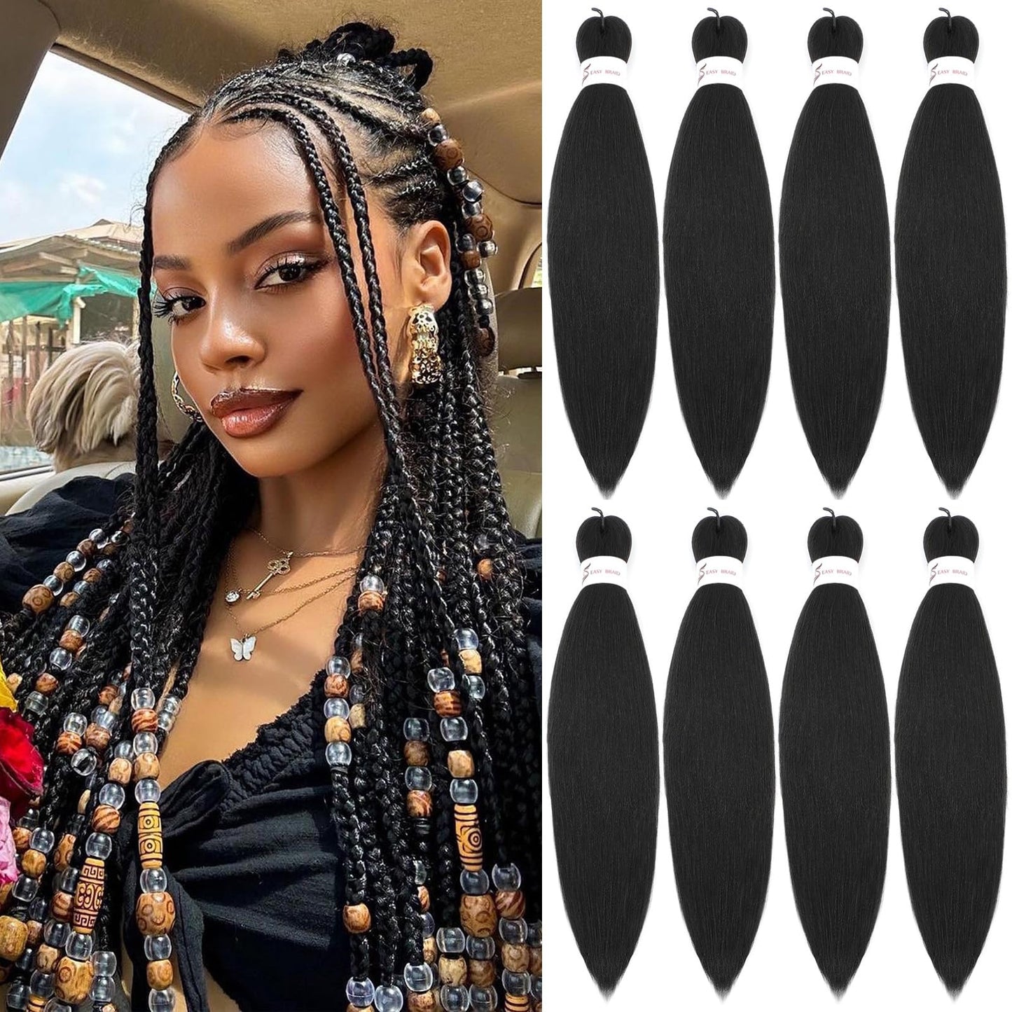 Braiding Hair Pre Stretched 14 Inch 8 Pack Braiding Hair Extensions Itch Free Soft Yaki Texture Hot Water Setting Synthetic Crochet Braids Hair For Women Girls (14Inch,1B)