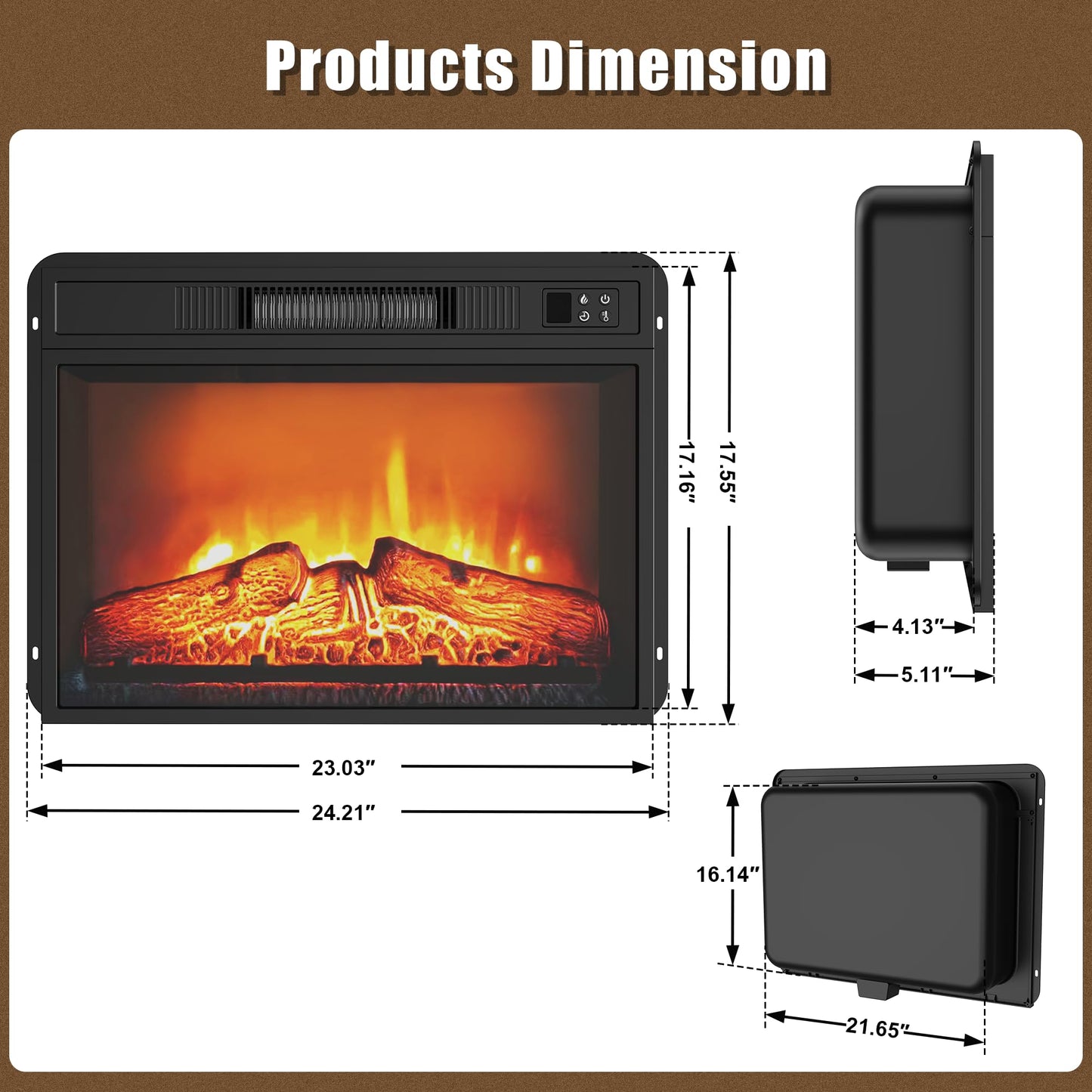 TRONLEE 23 Inches Freestanding Electric Fireplace Insert, Recessed 1400W Electric Fireplace with Built-in Timer and Thermostat, Remote Control Adjustable Temperature, 24.2"x5.1"x17.5"(23 inches)