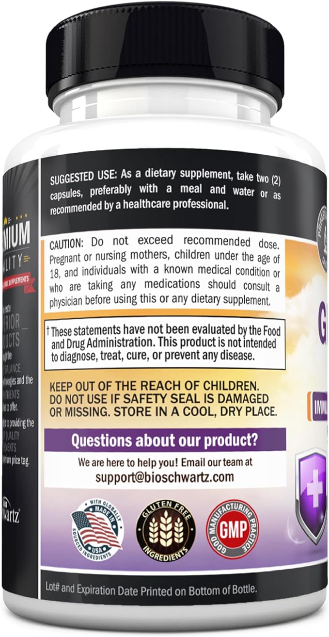 BioSchwartz Glutathione Supplement Liver Detox with Quercetin Vitamin C Milk Thistle Alpha Lipoic Acid - Liver Supplement Immune Support Pills - Immunity Defense Health Formula and Cleanse 500mg 60ct