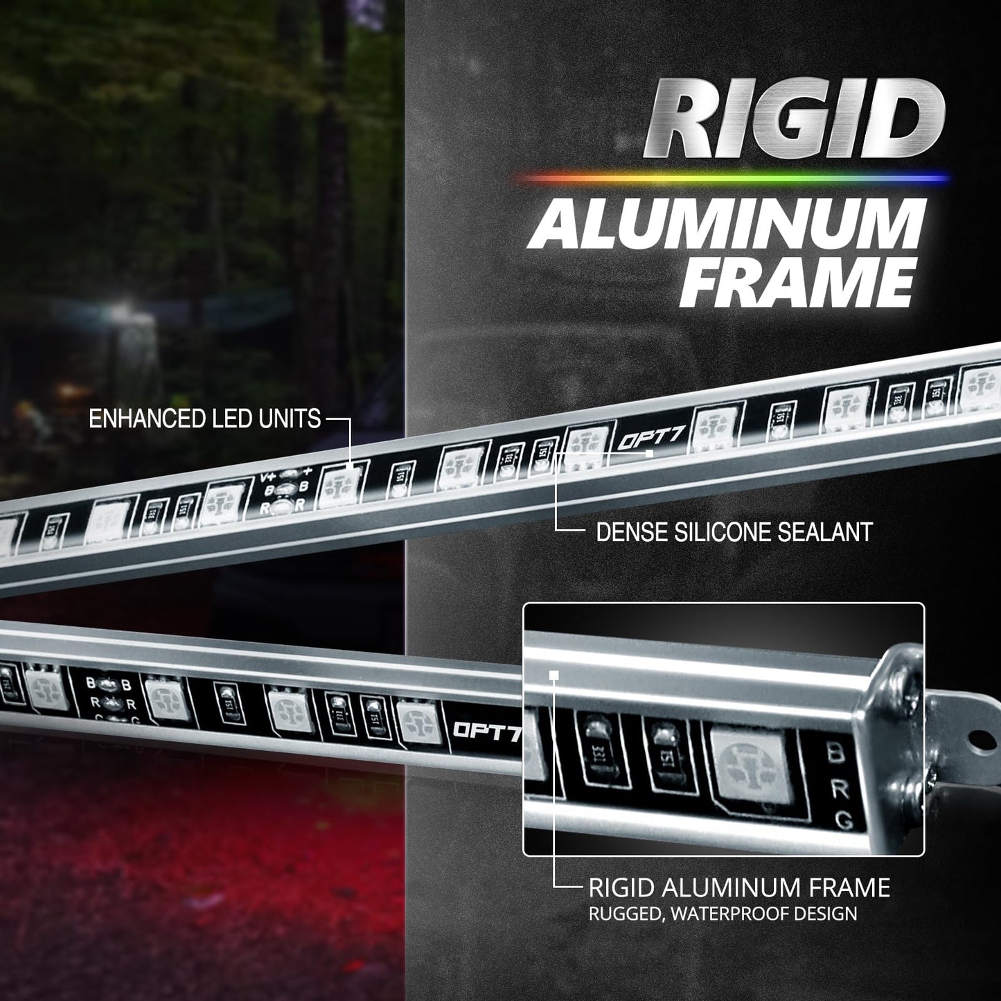 OPT7 Aura Pro Underglow LED Lights Kit for Car with APP & Remote Control, RGB Multicolor Modes, Music Sync, Waterproof Rigid Aluminum Light Bar, Exterior Neon Accent Underbody Lighting Kit