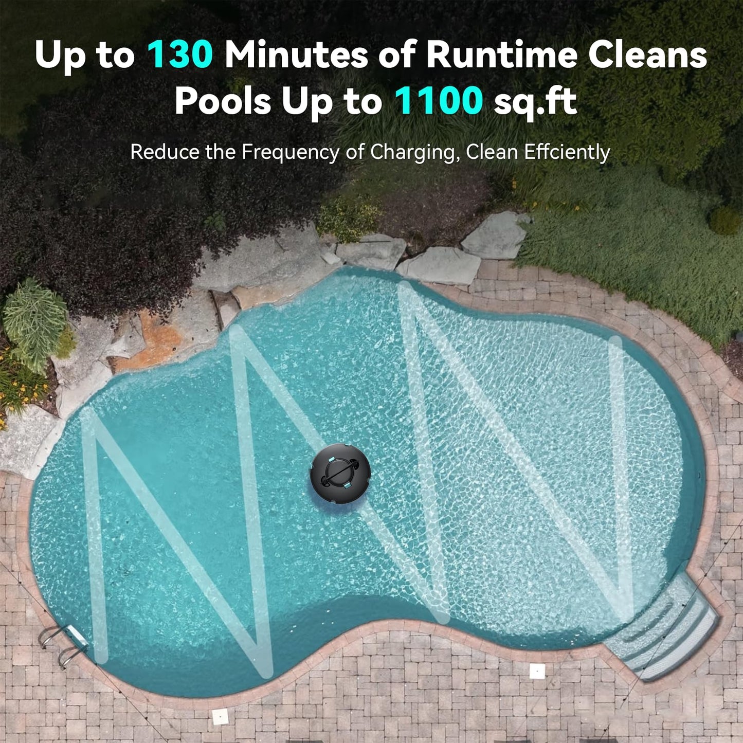 Redroad S1 Cordless Pool Vacuum Robot, Pool Vacuum Lasts 130 Mins, Self-Parking, Ideal for Above/In-Ground Flat Pools up to 1100 sq.ft, Maximum Climbing Angle 18 Degrees