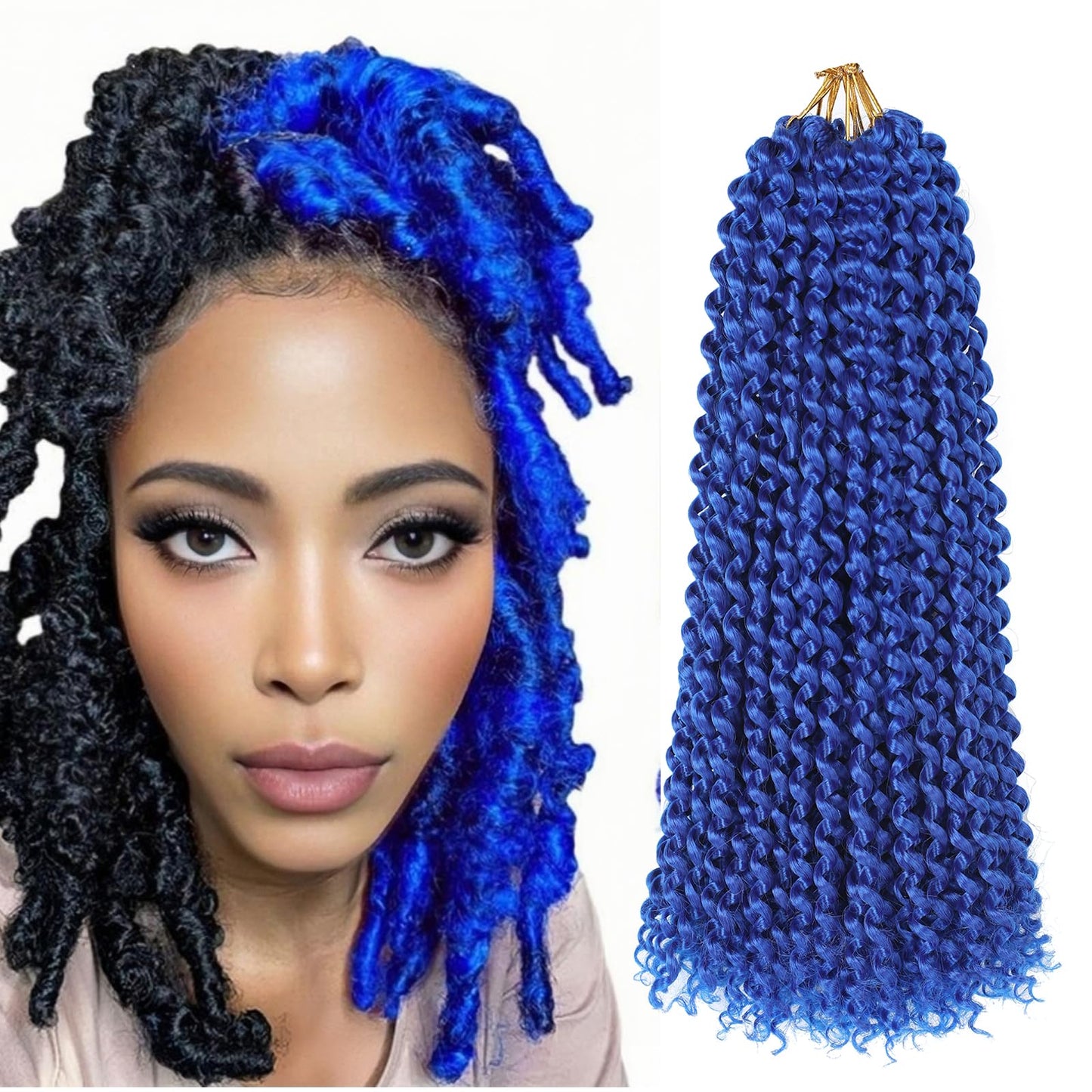 Blue Passion Twist Hair,14 Inch 7 Packs Short Water Wave Crochet Hair Soft Wrap Braiding Hair For Passion Twist Crochet Hair/Butterfly Locs/Spring Twist Crochet Hair Braids (14in,7pcs,blue#)