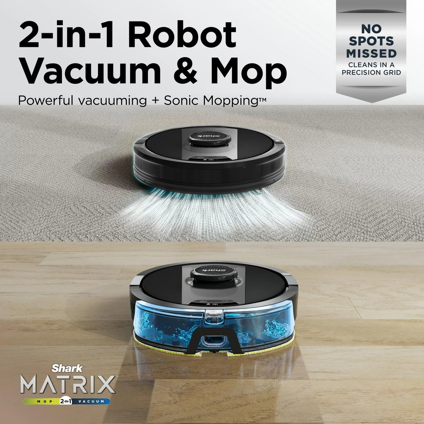 Shark RV2400WD IQ 2-in-1 Robot Vacuum & Mop with Matrix Clean & Sonic Mopping, Perfect for Pet Hair, Carpets, Hard Floors, Compatible with Alexa, Black/Silver, No Self-Empty Base (Renewed)