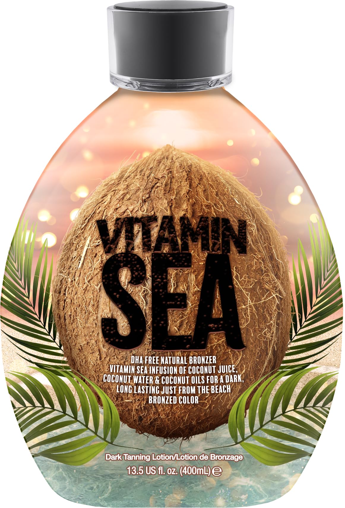 Vitamin Sea Natural Bronzer Tanning Lotion with Coconut Oil, DHA-Free for Sensitive Skin, Streak-Free Bronzing Accelerator 13.5oz - Safe for Indoor Tanning Beds