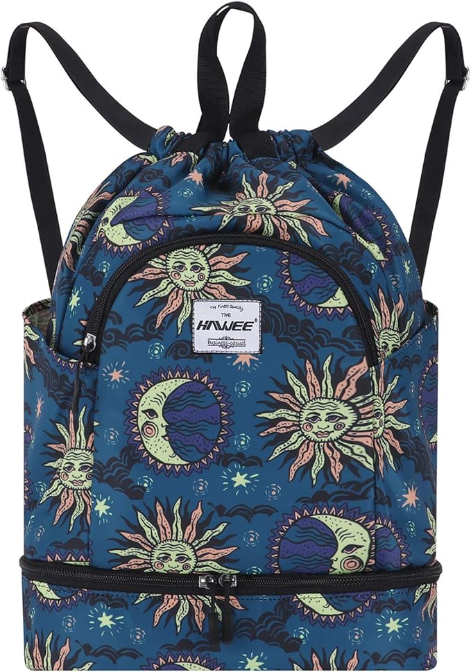 Dry Wet Drawstring Backpack with Shoe Compartment for Women Adjustable Gym Bag