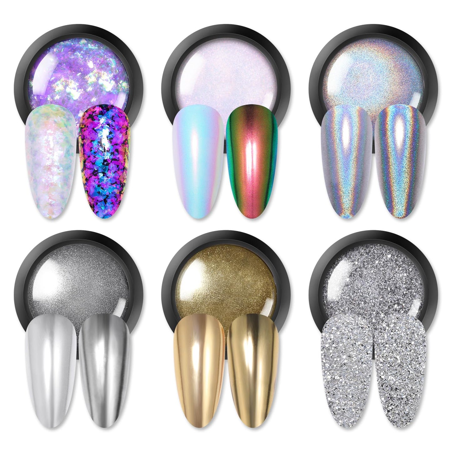 Born Pretty Chrome Powder Holographic Nail Art Powder Auroras Mermaid Pearl Nail Powder Reflective Glitter Manicure Pigment 6 Bo