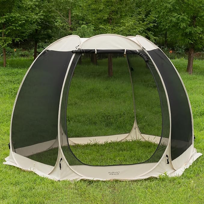 Screen House Room Camping Tent Outdoor Canopy Pop Up Sun Shelter Mesh 9 FT/12FT Instant Camping Gazebo for Patio, Backyard, Deck & Outdoor Activities (12FT)