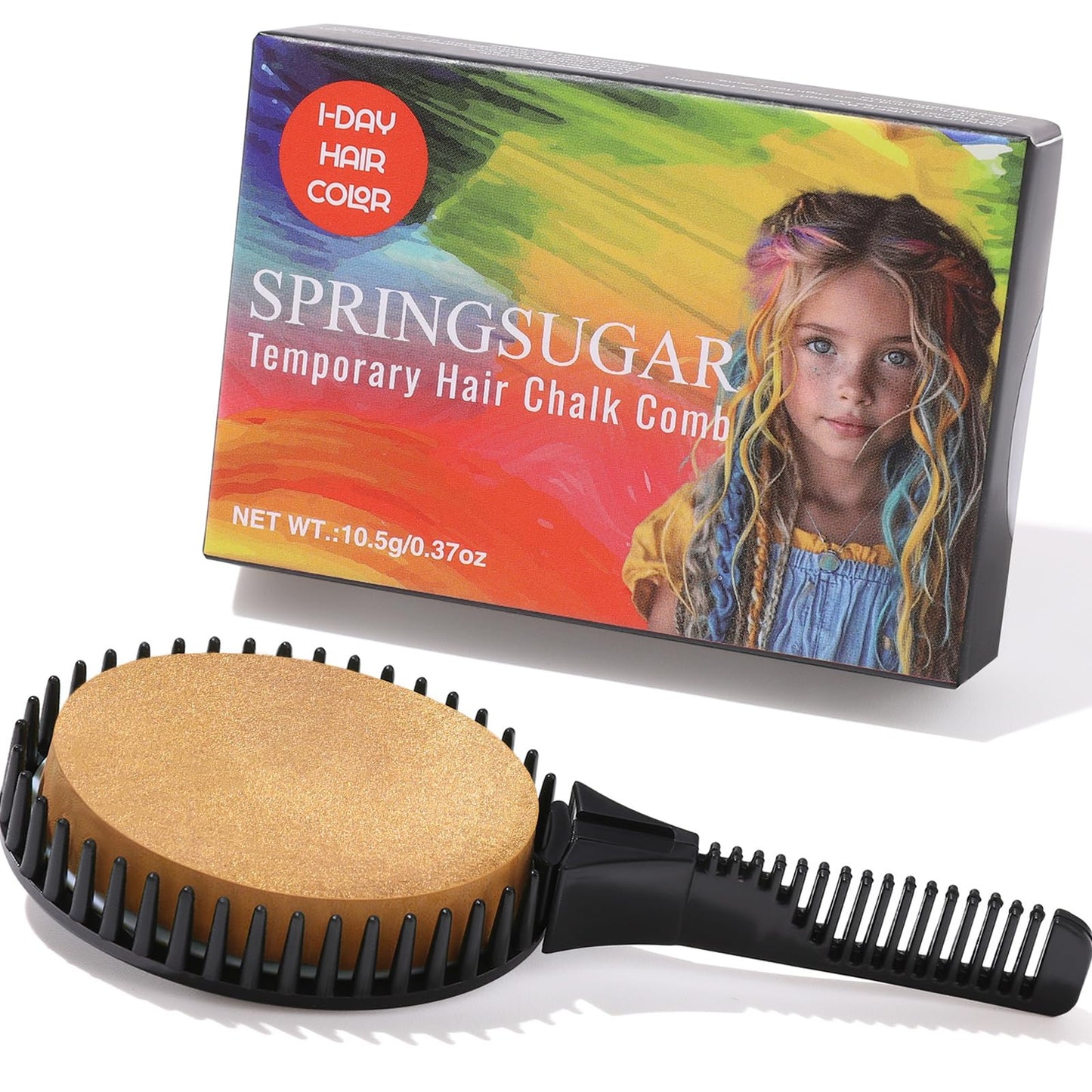 SPRINGSUGAR Gold Temporary Hair Chalk Comb, Washable Hair Color Dye for Girls Kids Adults Birthday Halloween Christmas Cosplay Festivals Hair DIY Party