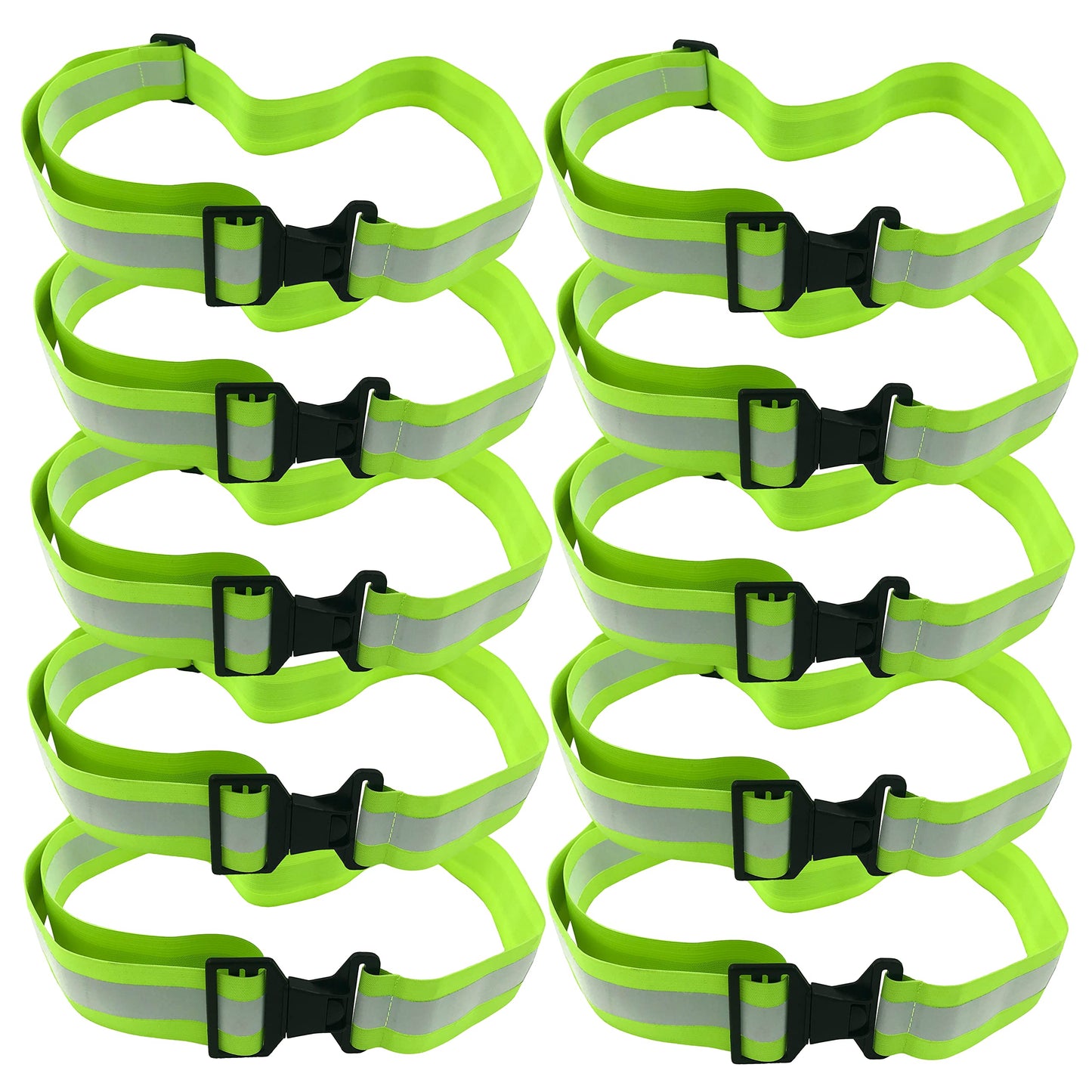 HiVisible 10 Reflective Belt for Running Army PT Belt Reflective Running Gear (10 x Green Belt)