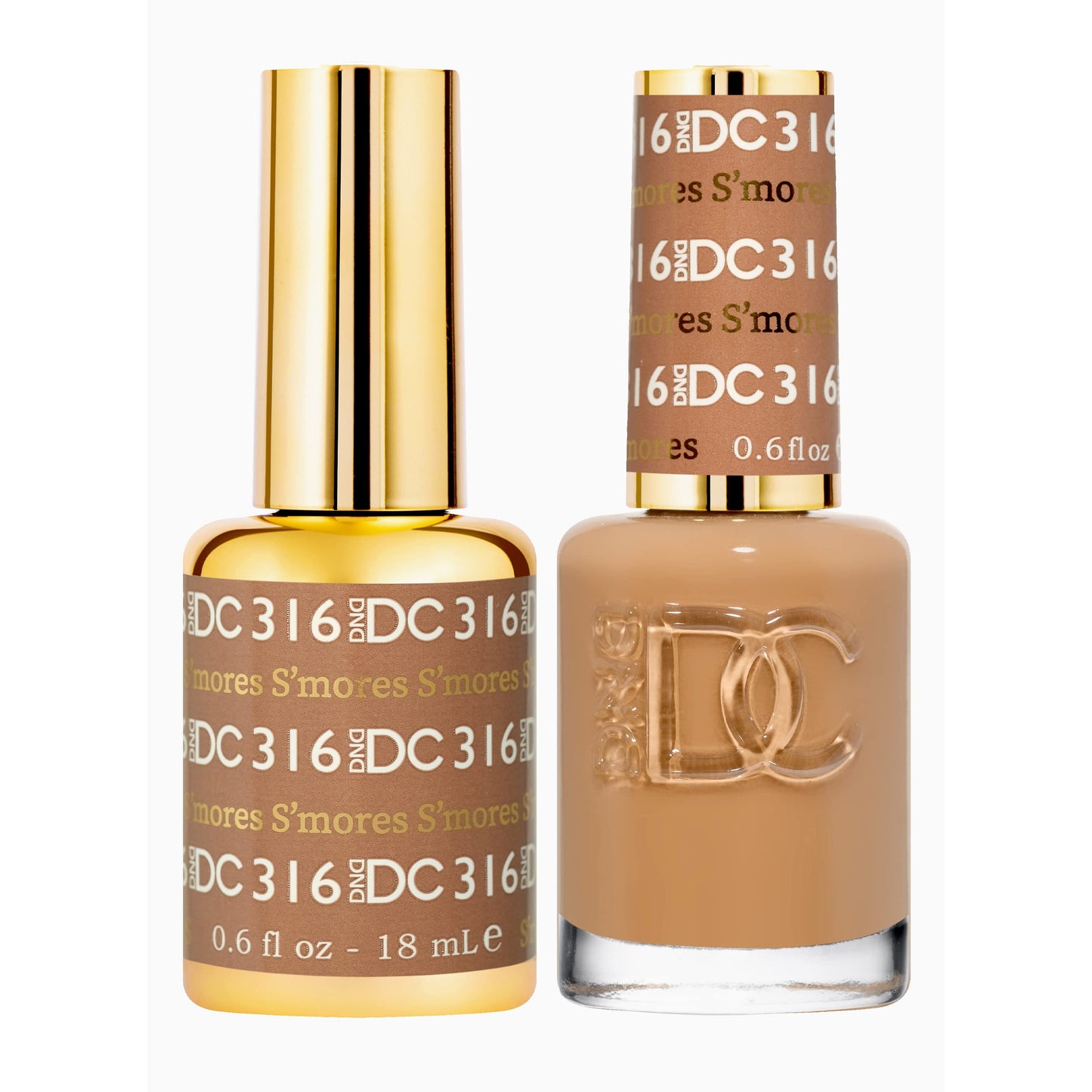 DND DC Gel Polish Set, Brown Collection, UV/LED Gel Polish and Air Dry Nail Lacquer, Matching Chip-Free Polish Duo, 316 S’mores, 0.6 Fl Oz
