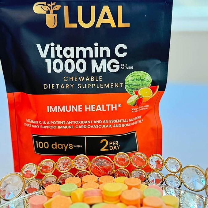 LUAL Vitamin C Chewable Tablets Dietary Supplement, Tropical Fruit, 1000 mg, 200 Count