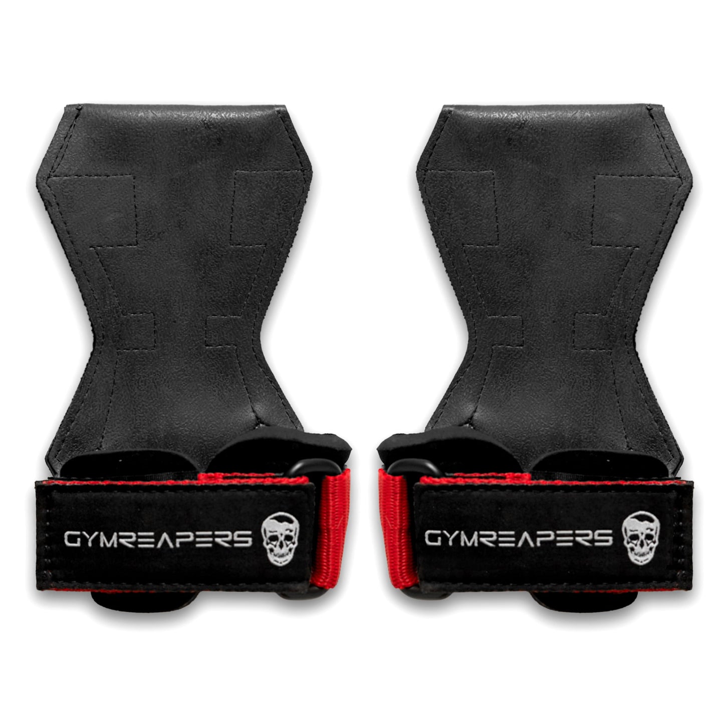 Gymreapers Weight Lifting Grips (Pair) for Heavy Powerlifting, Deadlifts, Rows, Pull Ups, with Neoprene Padded Wrist Wraps Support and Strong Rubber Gloves or Straps for Bodybuilding (Red, Small)