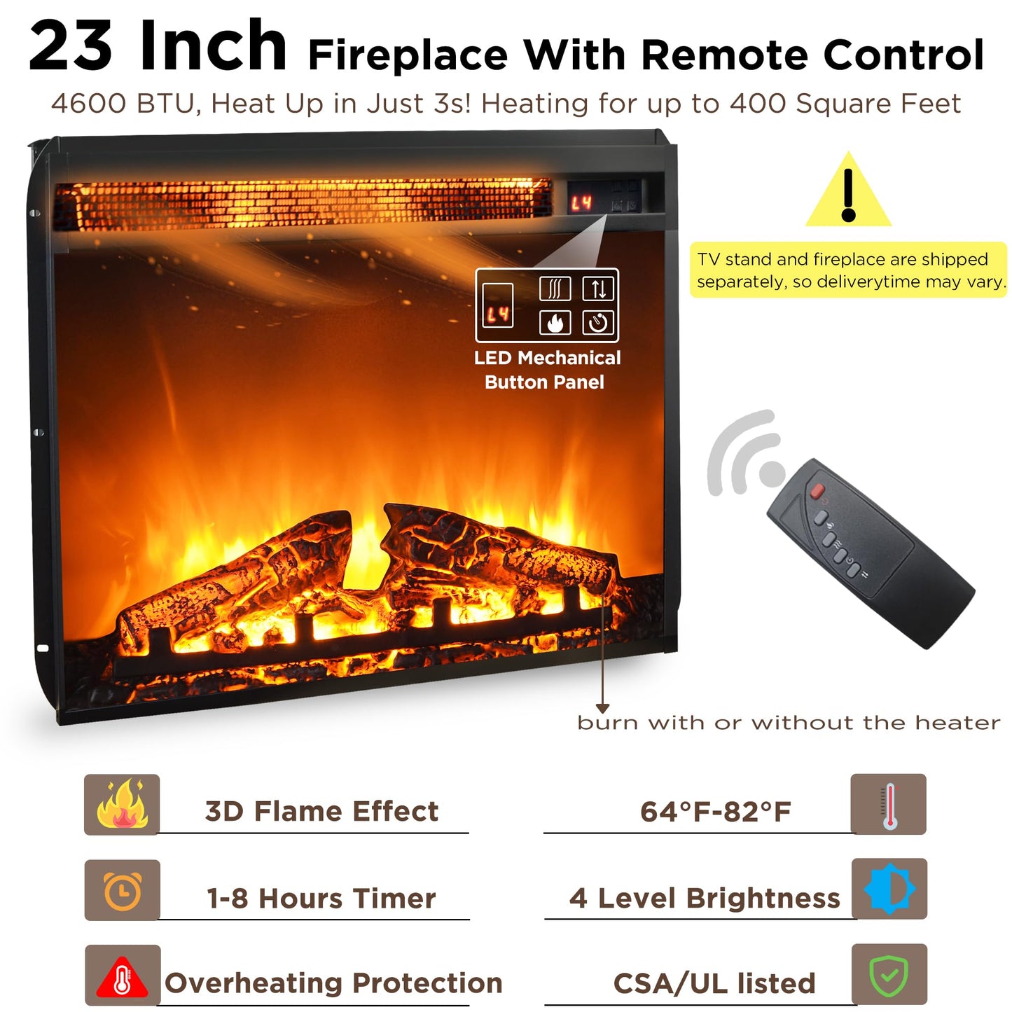 OKD Fireplace TV Stand for 70 75 Inch TV, 66 Inch Farmhouse Entertainment Center with 23" Electric Fireplace, Remote Control, Large Rustic Media Console Cabinet with Sliding Barn Door, Dark Rustic Oak