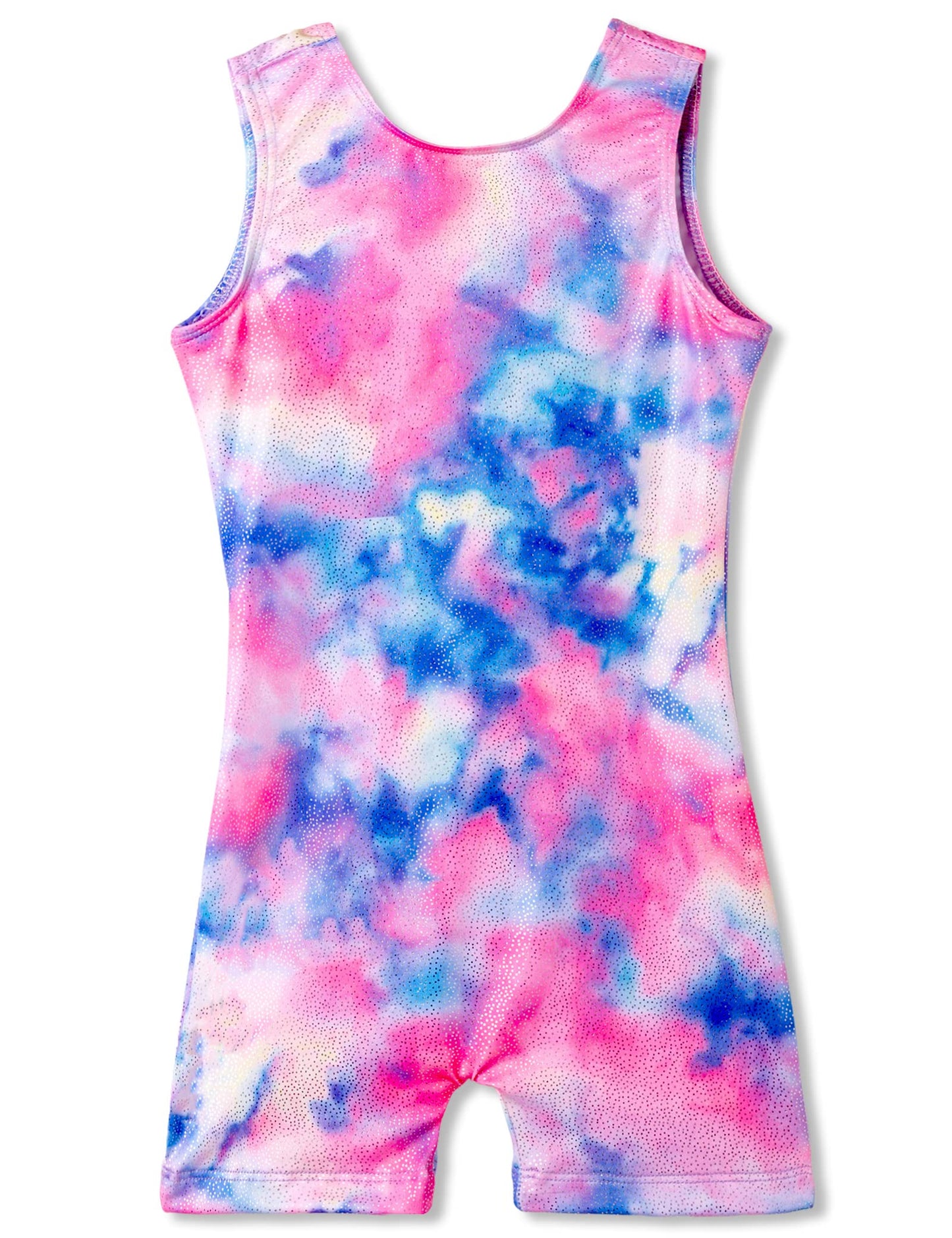 Gymnastics Leotards for Girls 5-6 Years Old Sparkly Pink Blue Tie Dye Biketard Sleeveless Kids Tumbling Workout Unitard