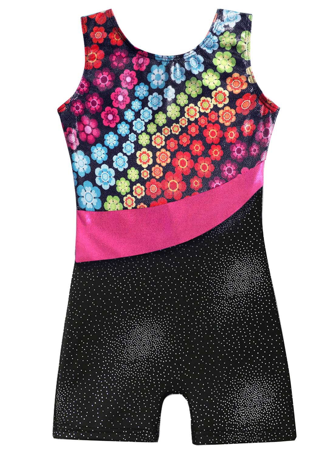 Black Gymnastics Leotards for Girls 4t 5t Toddler Kid Sleeveless Dance Outfit Sparkle Rainbow Flowers Pattern Biketards (Rainbow Flowers, 4-5T)