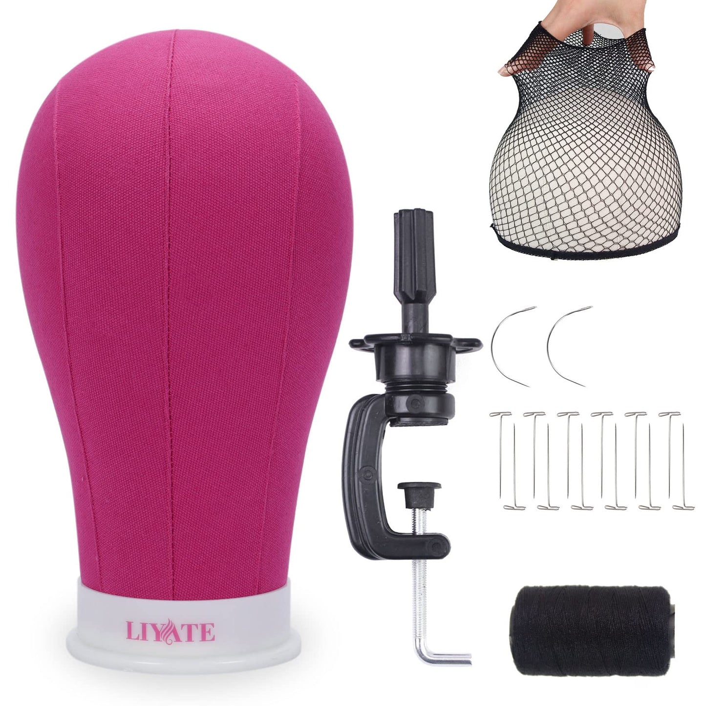 22 Inch Wig Head, Mannequin Wig Head With Stand, Canvas Block Head for Wigs Making Display Styling with Wig Caps,Mannequin Head with Mount Hole, Rosy Head