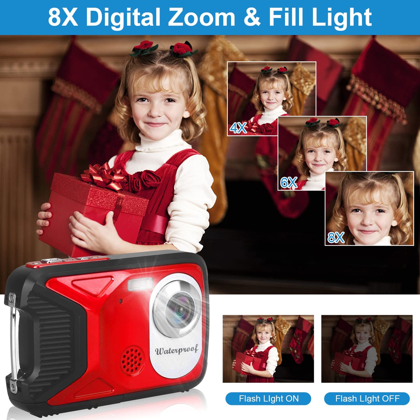 Waterproof Digital Camera with 32GB Card HD 1080P 36MP Underwater Digital Camera for Kids Teens Students Boys Girls(Red)