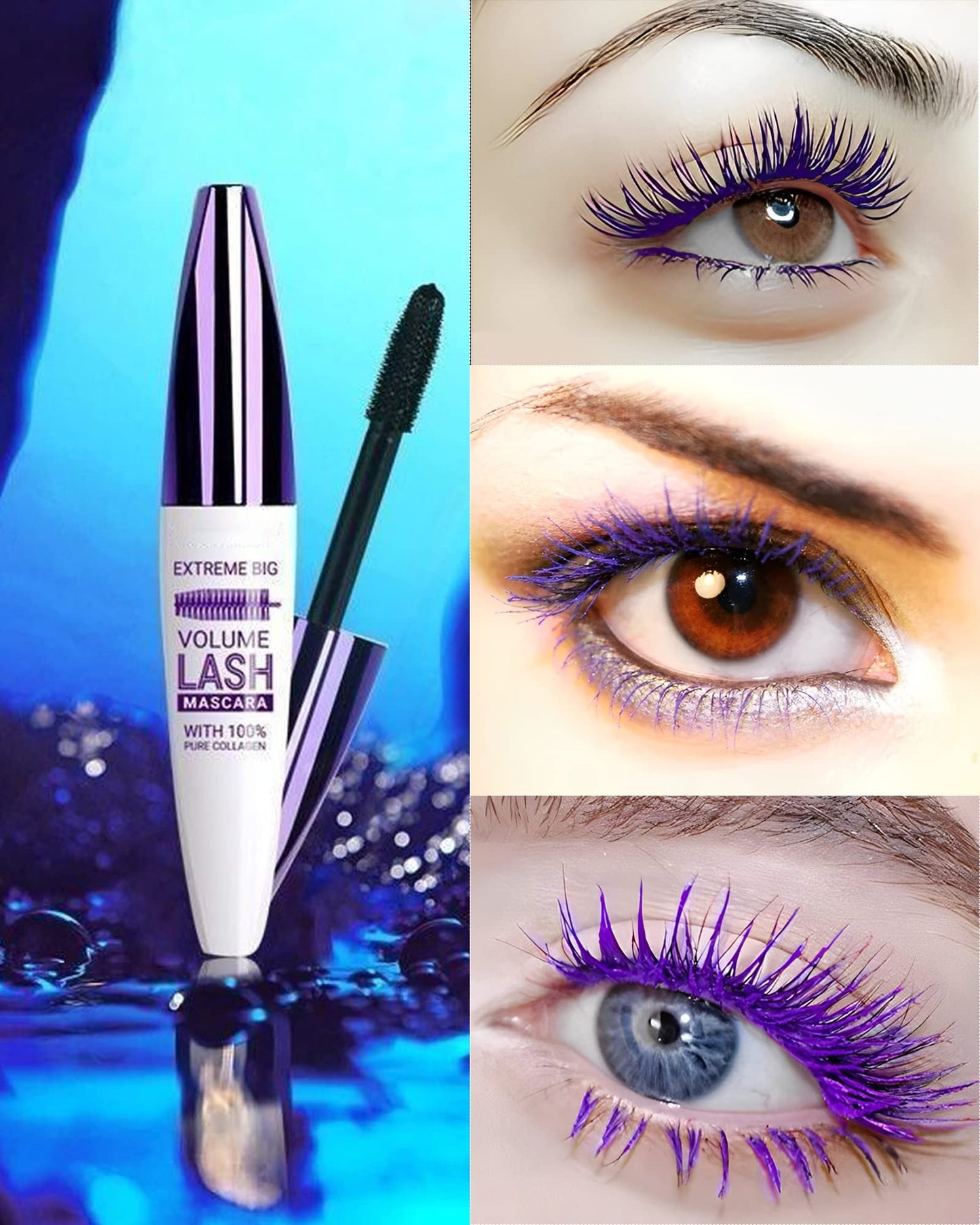 5D Purple Mascara Volume and Length,1Pcs Waterproof Smudge-Proof Color Mascara for Eyelashes,Volumizing Curling Defining Eye Lashes, Longlasting Fiber Colored rimel de pestañas for Women Eye Makeup