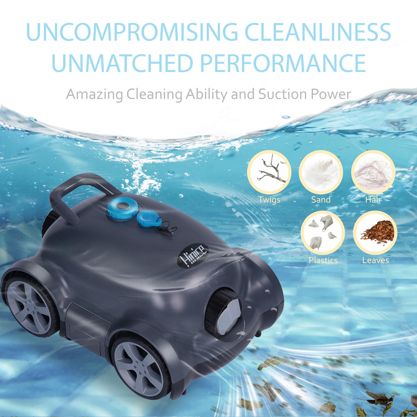 Hinice Cordless Robotic Pool Cleaner,Automatic Pool Vacuum Robot for In-Ground/Above Ground Pools,150 Min Runtime, IPX8 Waterproof, 2200 Sq Ft Coverage (Dark Grey)