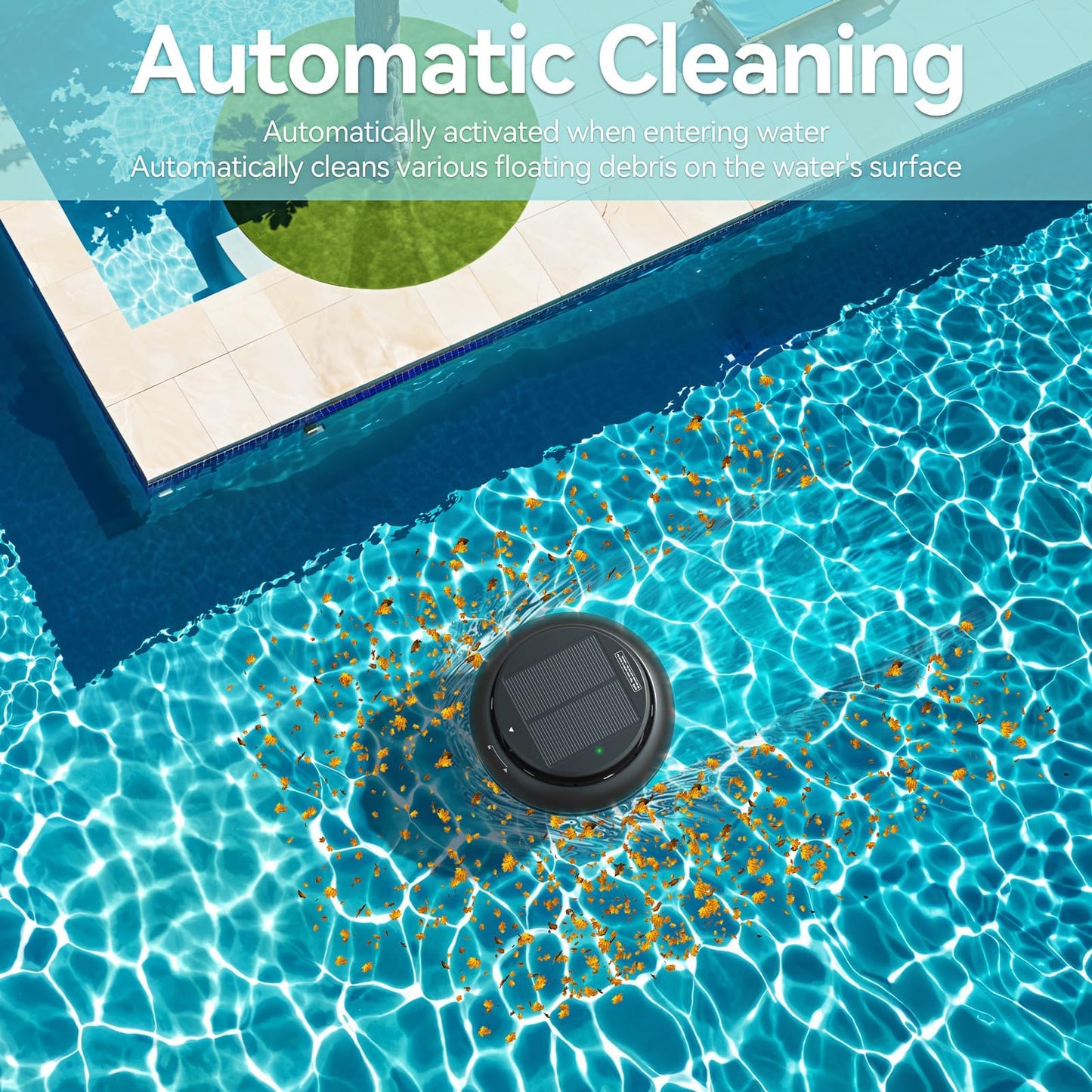 EZIOOV Y60 Solar-Powered Robotic Pool Skimmer - Cordless Automatic Pool Cleaner, Spot Cleaning & Self-Parking Rechargeable Robot for Above/Inground Pools, Stone
