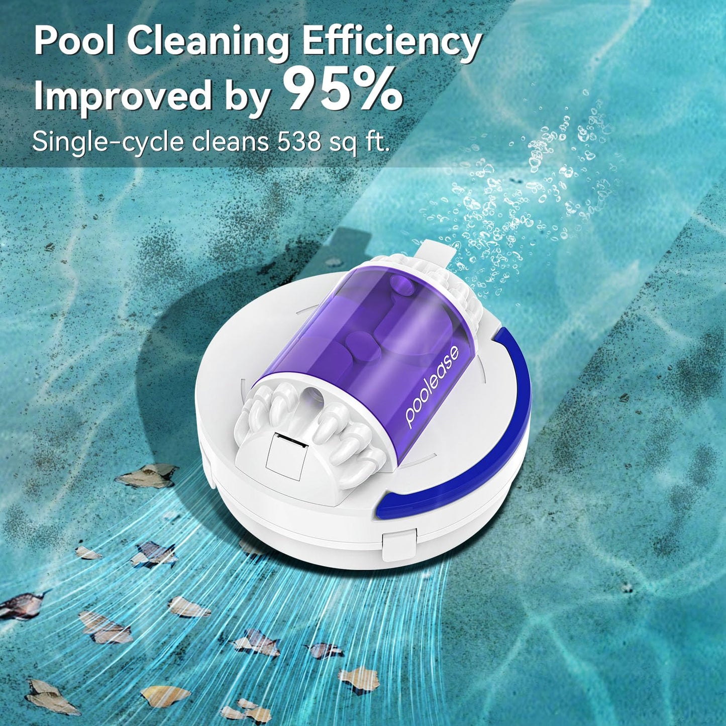 Poolease X1 Cordless Pool Cleaner Robot, Robotic Pool Vacuum for Above/In Ground Pool, 45W Dual-Motor, Self-Parking, Enhanced with 2L Debris Capacity (White and Purple)