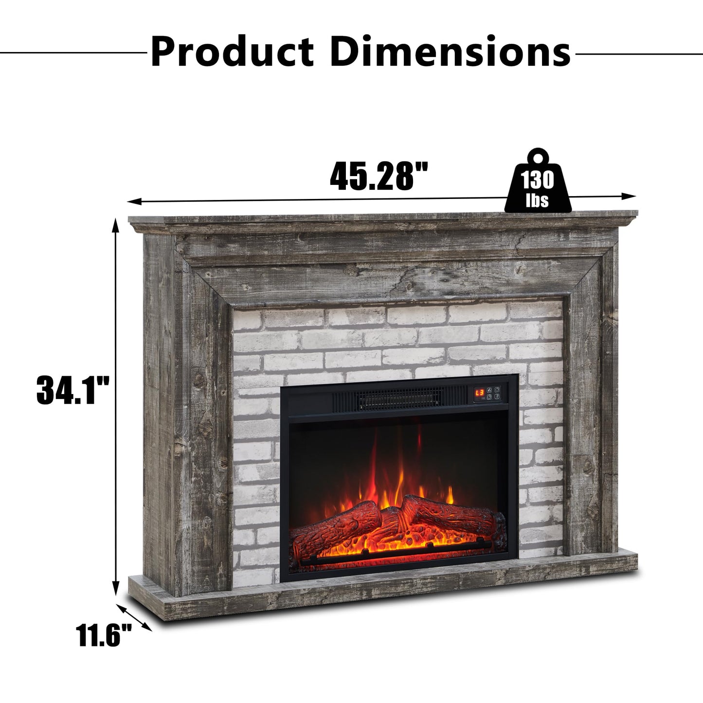 Aitjunz 45" Flip Top Electric Fireplace with Mantel, Electric Fireplace Heater, TV Stand with Freestanding Electric Fireplaces, Remote Control, Adjustable Flame Level for Living Room (Light Grey)