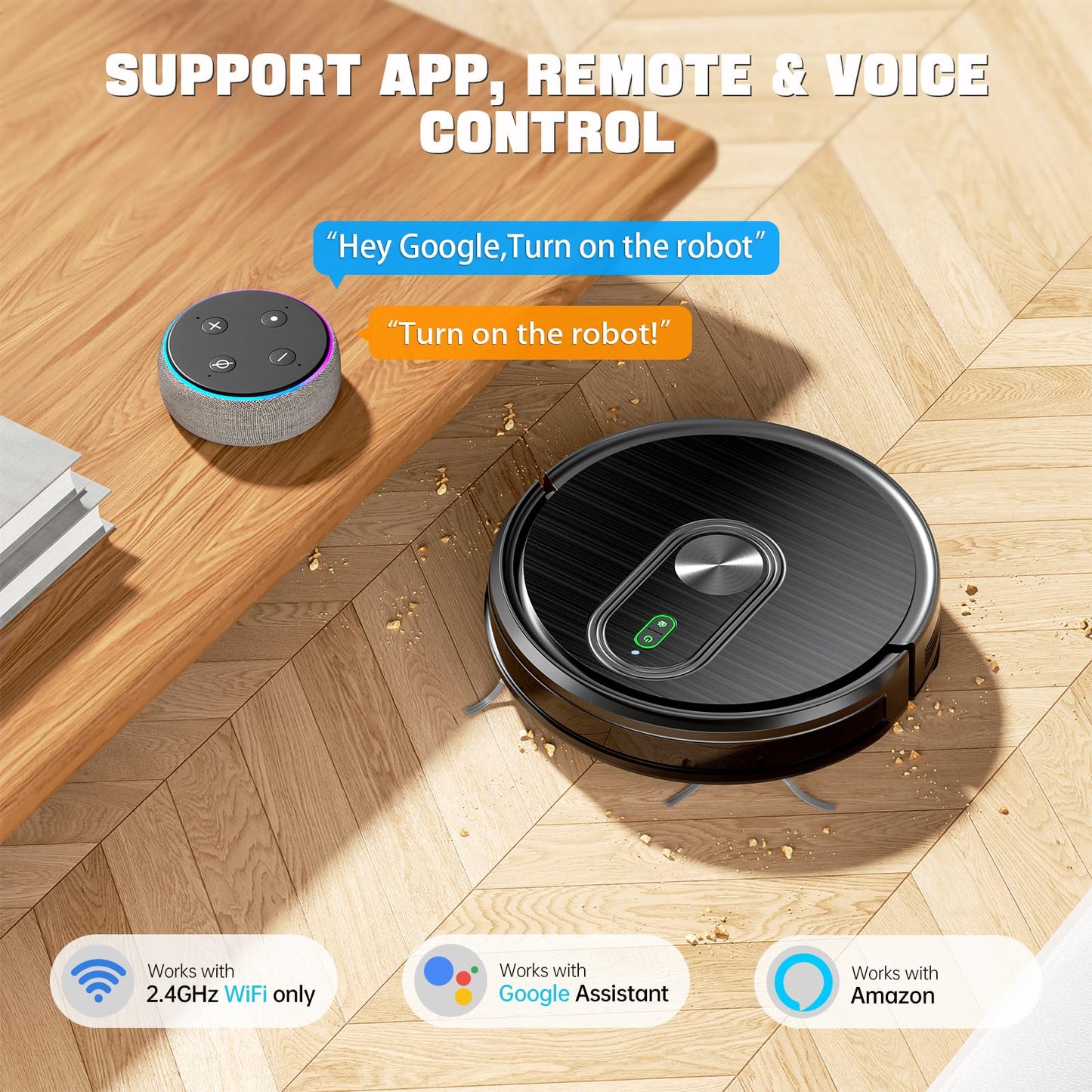 Robot Vacuum and Mop Combo, 2 in 1 Vacuuming & Mopping Robot with Schedule, App/Bluetooth/Voice, 3200Pa Max Suction, Self-Charging Robot Vacuum Cleaner, Slim, Ideal for Pet Hair, Hard Floor, Carpet