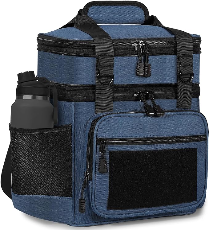 GLENKEY Double Deck Insulated Lunch Box, Expandable Large Lunch Bag Leakproof Cooler Bag Lunch Pail for Men Women Adults Work Shifts Travel Daytrip,16L,Blue