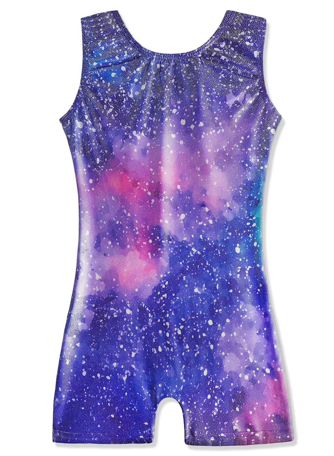 HOZIY Girls Leotards For Gymnastics with Shorts 5t Size 5-6 Years Purple Pink Galaxy Milky Way Stars Starry Biketard Sparkly Outfits For Tumbling Body Gimnasia Nina