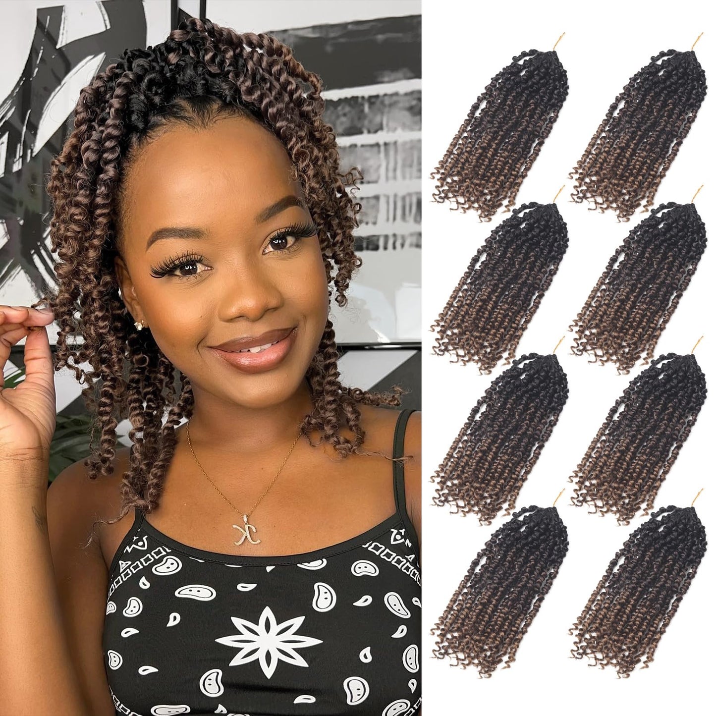 Bileaf Ombre Passion Twist Hair Pre Looped 10 Inch Passion Twist Crochet Hair For Women, Pre Twisted Boho Crochet Twist Braids F