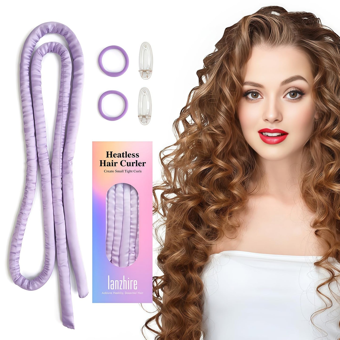 Lanzhire Heatless Curling Headband for Overnight Long and Short Hair Curls (Purple)
