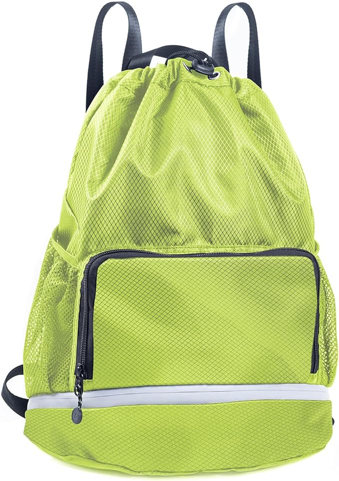 Swim Essentials Beach Gym Backpack - Drawstring Gym Bag with Shoes Compartment and Waterproof Pocket for Swim Accessories - Kids Mens Beach Workout Bag