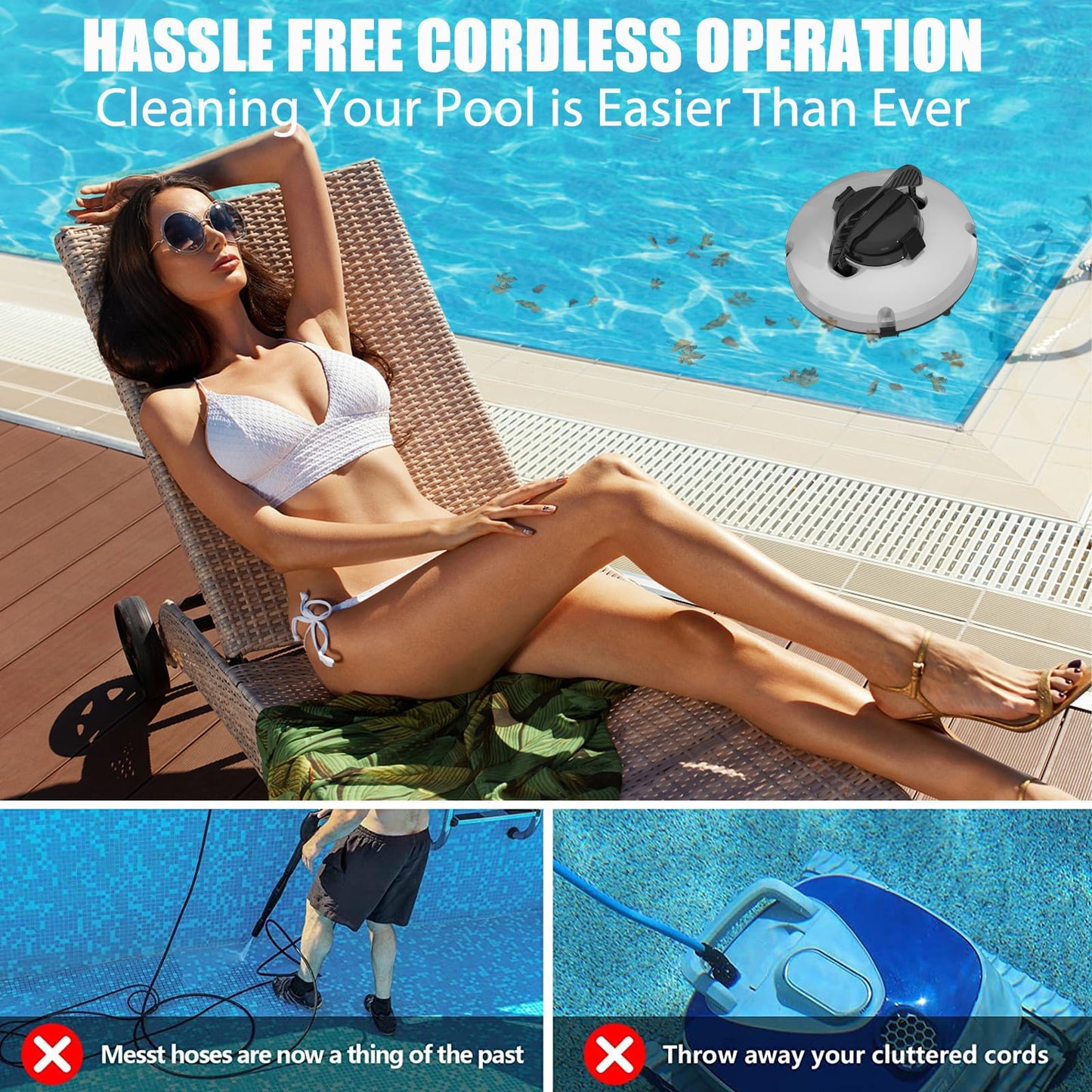 (2025 Upgrade) Cordless Robotic Pool Cleaner, Pool Vacuum for Above Ground Pool with 120 Mins Runtime, Auto-Parking Robot Pool Cleaner for Inground Flat Pools Up to 1000 sq.ft