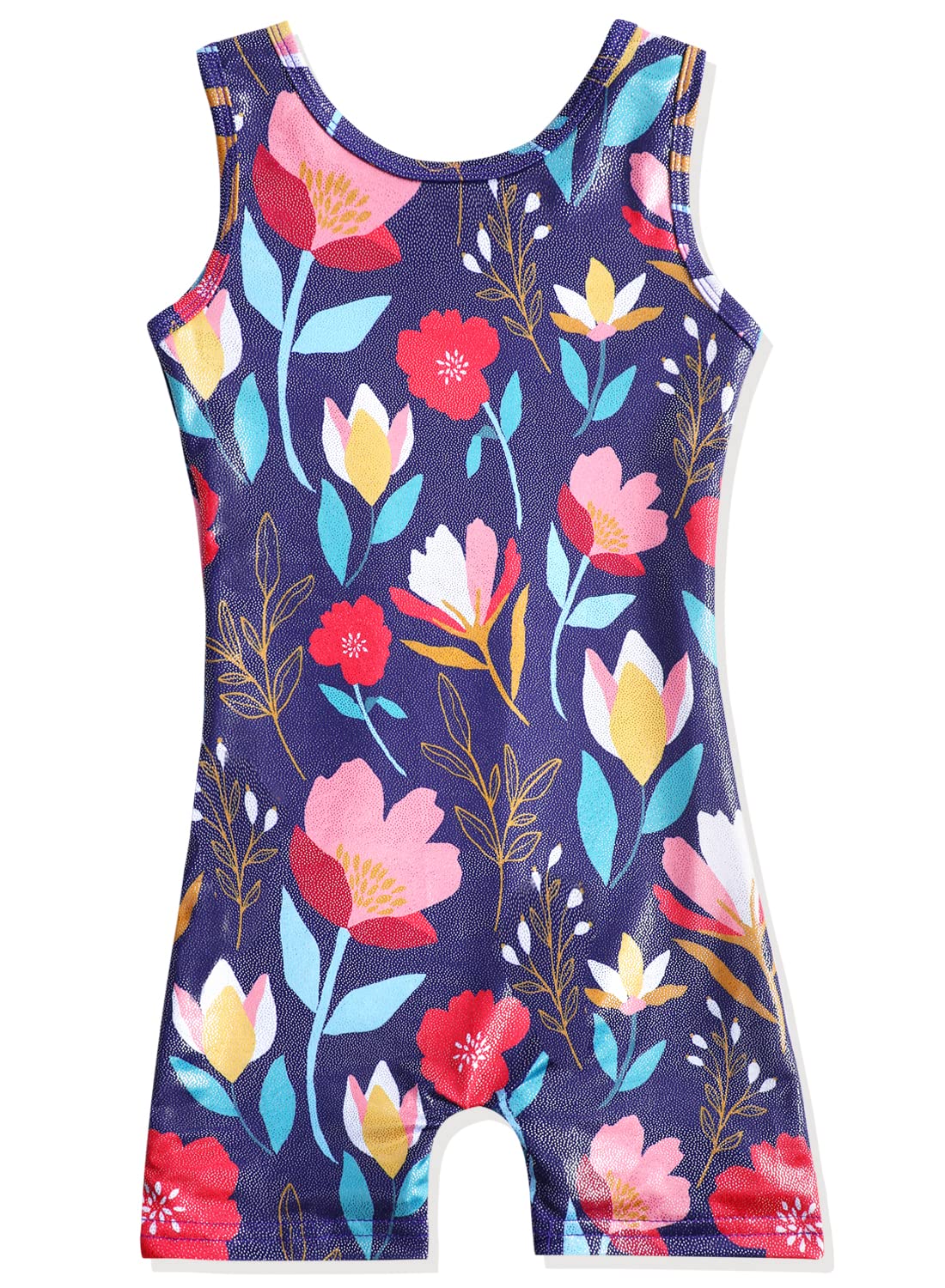 HOZIY Girls Gymnastics Leotards With Shorts for Kids Toddler Girl Apparel Outfit Clothing Colorful Multicolored Flower Navy Blue 5t 5-6x