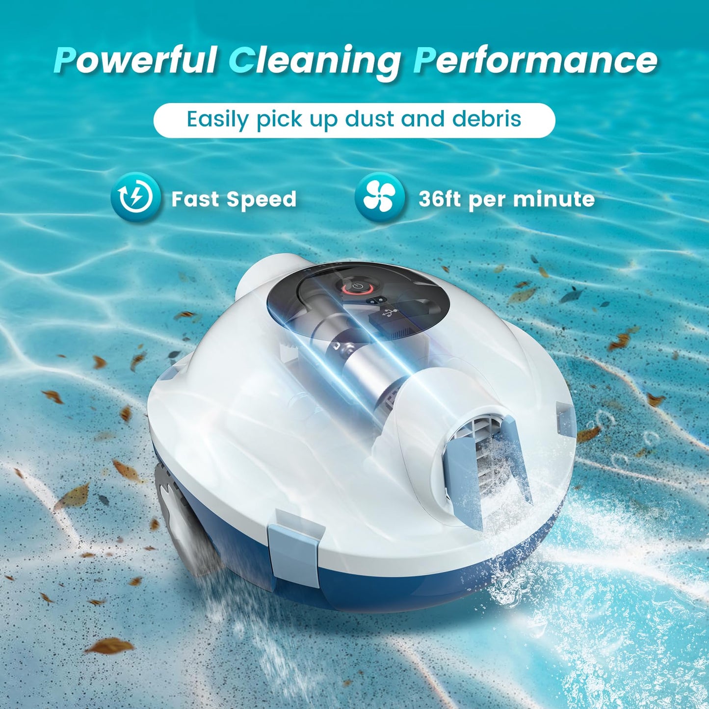 OUCAXIA Y10 Cordless Robotic Pool Cleaner Automatic Vacuum - 90 Mins Runtime, Powerful Suction, Self-Parking, Lightweight for Above/Inground Pools Up to 65ft/1100 Sq.Ft, White