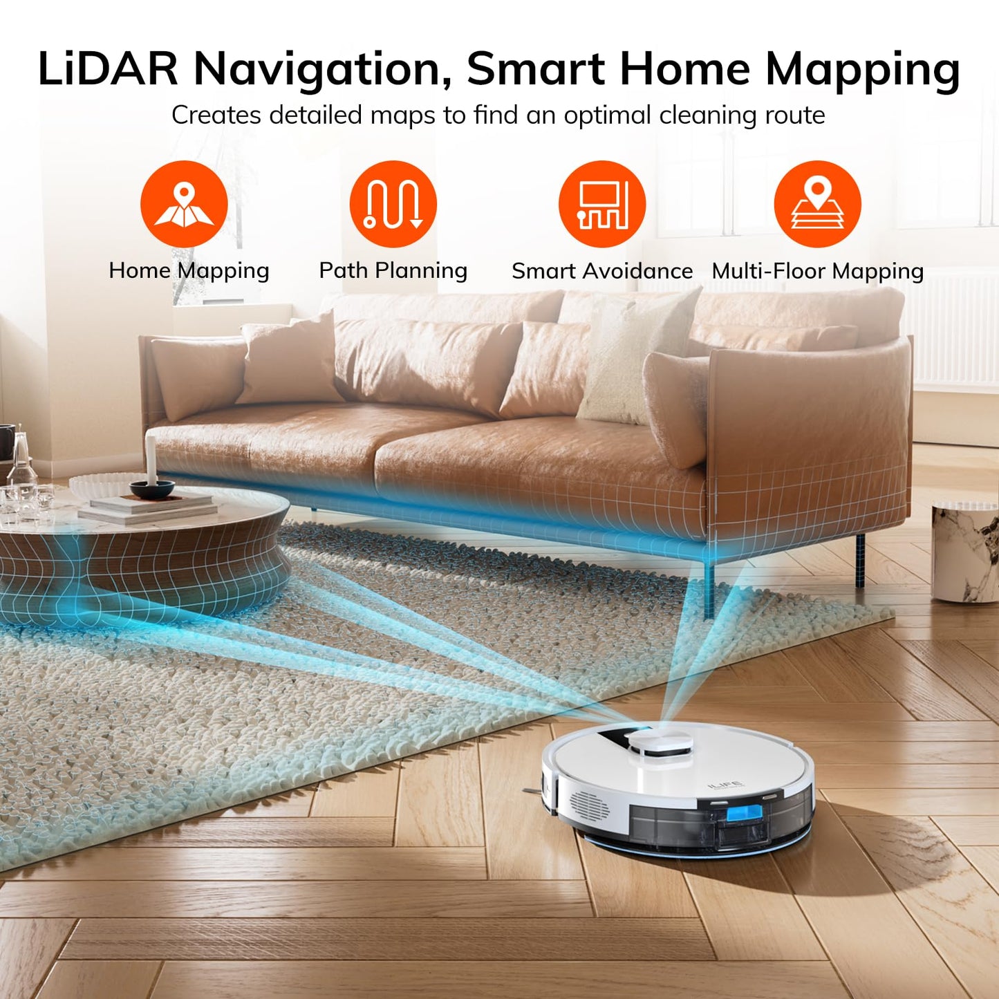 ILIFE A12 Pro Robot Vacuum and Mop Combo, Self Emptying Station for 60 Days, LiDAR Navigation, Home Mapping, No-Go Zones, 2.4G WiFi/App/Alexa/Remote Control, for Hard Floors, 110V